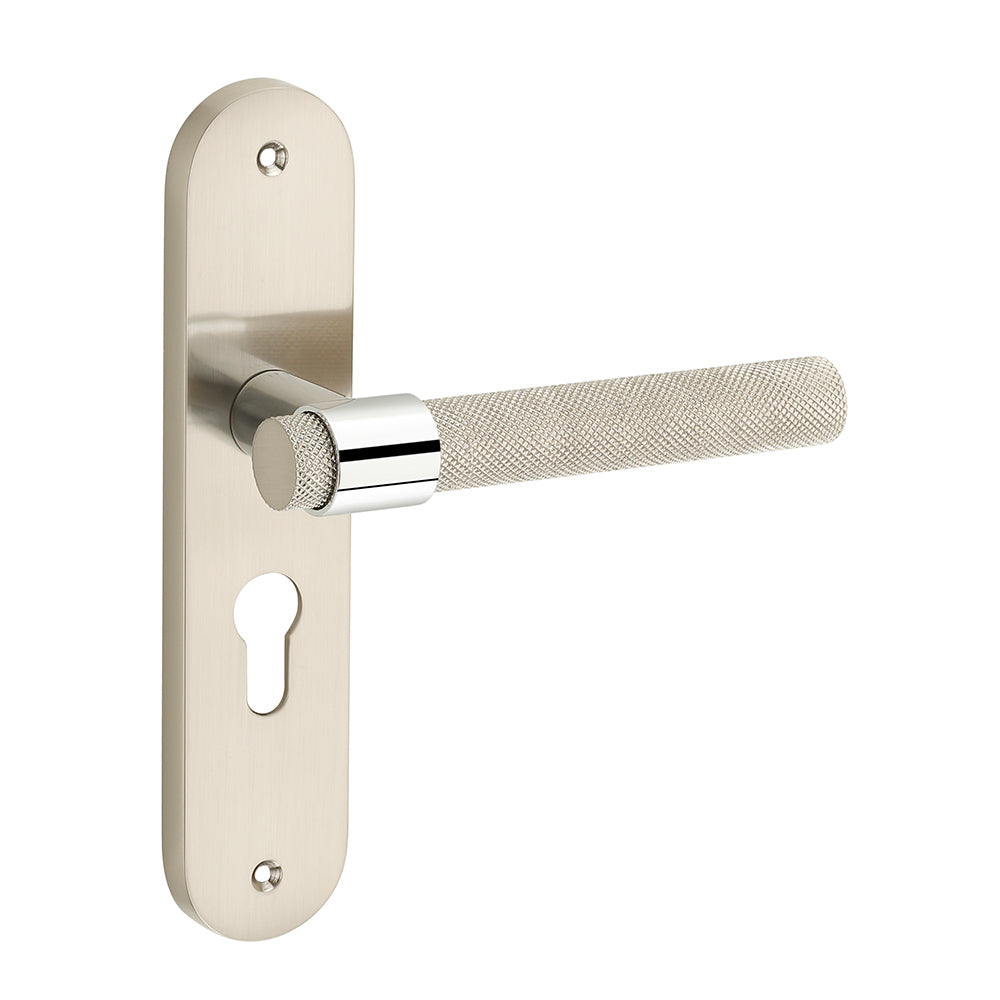 IPSA Gem Moderna Handle Series on 8" Plate CYS Lockset with 60mm One Side Key and Knob - Matte Satin Nickel Finish CPS